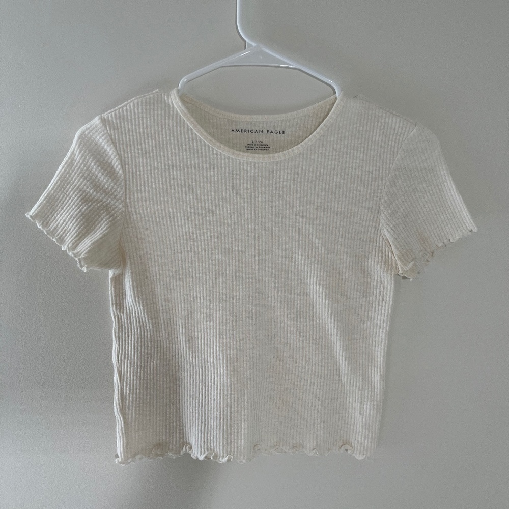 American Eagle Rib White Baby Tee Size S